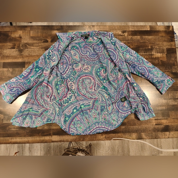 Lauren Ralph Lauren Paisley Top Size Medium. Blue Purple Green - Picture 3 of 8
